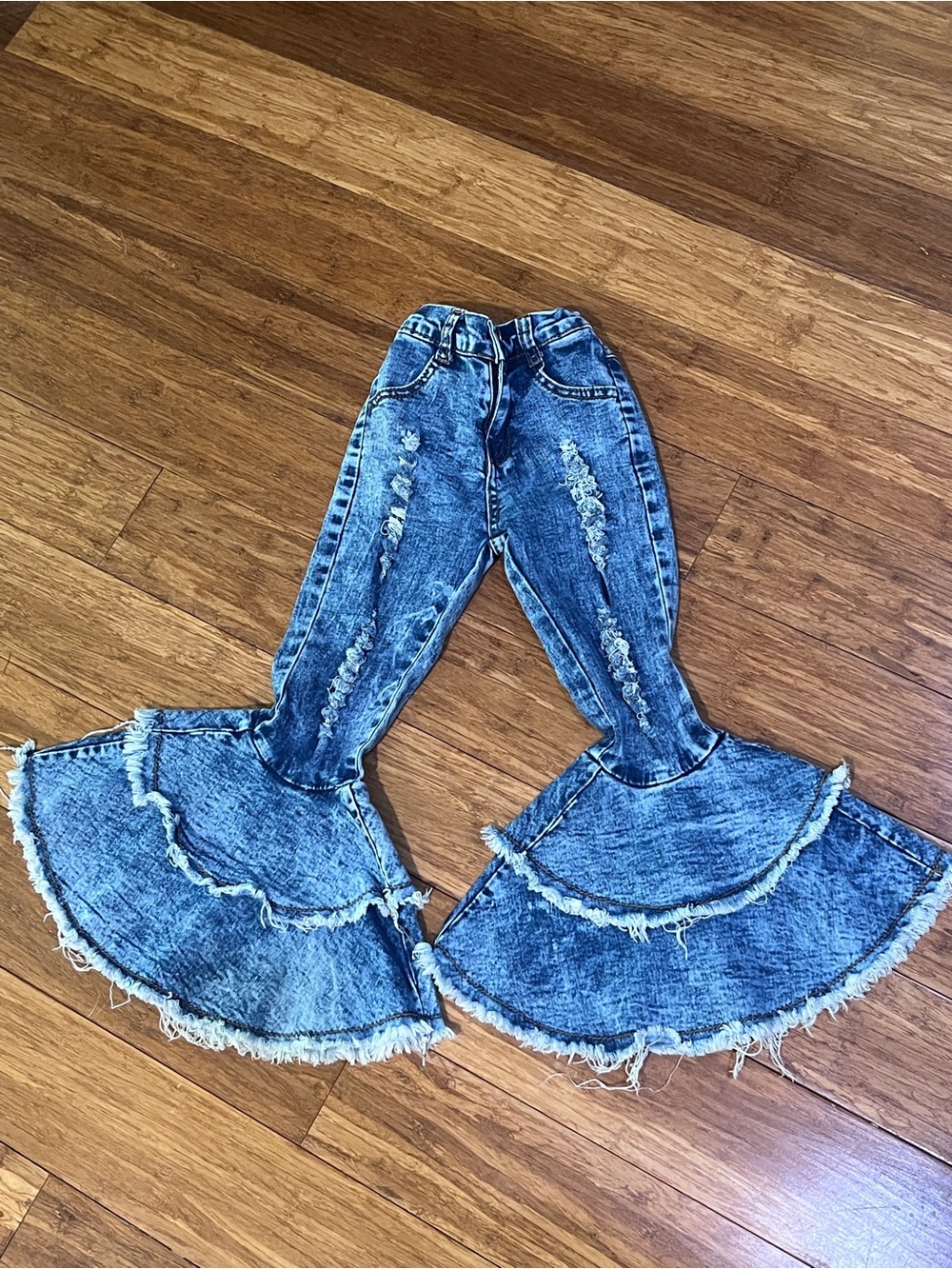 Distressed Blue Flared Ruffle Toddler Jeans